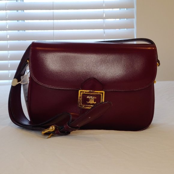 Rare Vintage Celine Burgundy Triomphe Cross-body Shoulder Bag - Picture 2 of 16